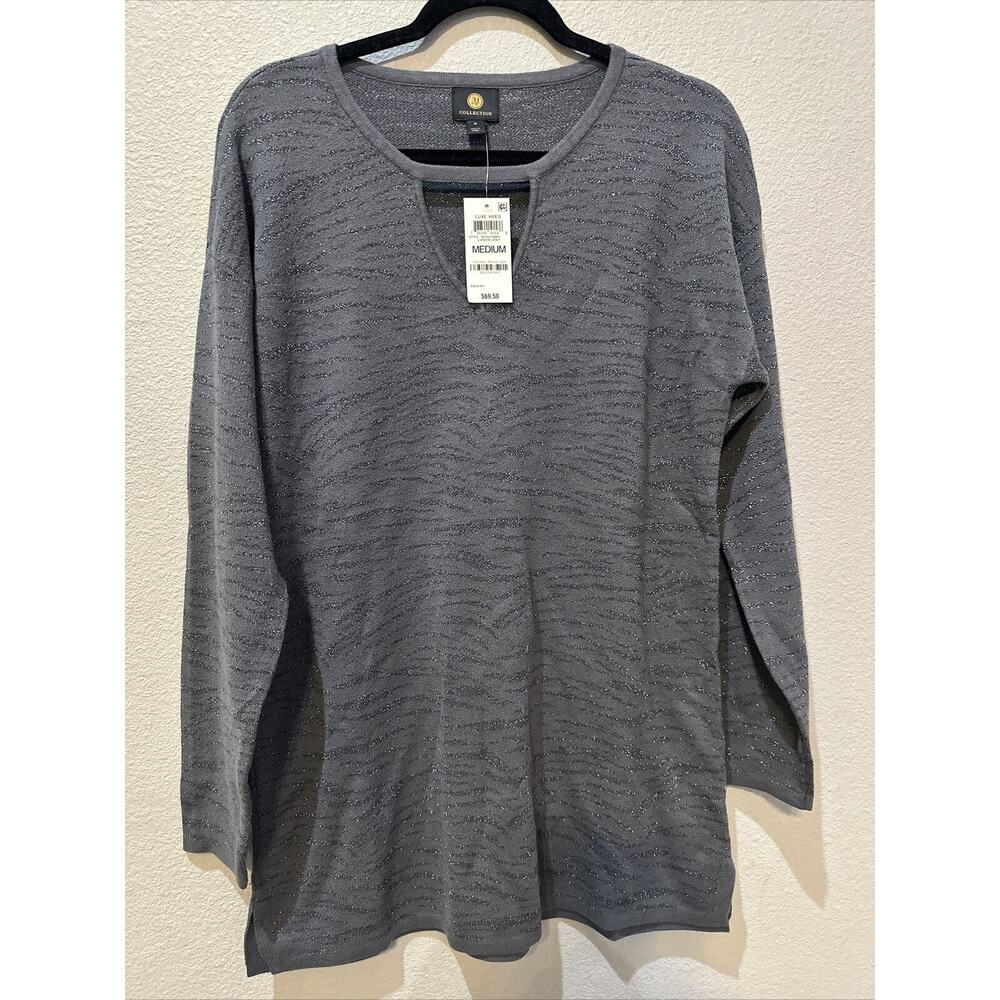 JM Collection New Women's Shirt Top Size Medium Grey With Silver